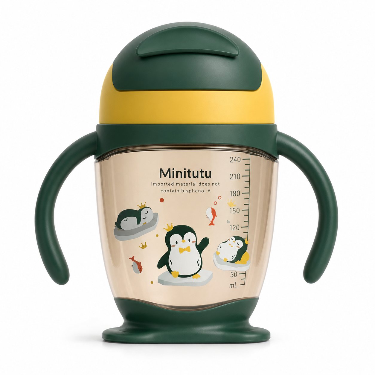 Minitutu Penguin Dual-Use Water Cup 300ml CB813-1 – Yellow-Green, 12+ Months